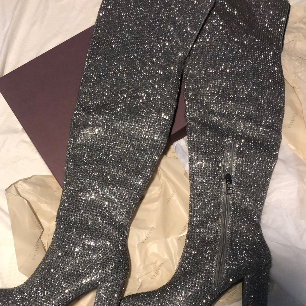 Glamorous Silver Over-the-Knee Stiletto Boots